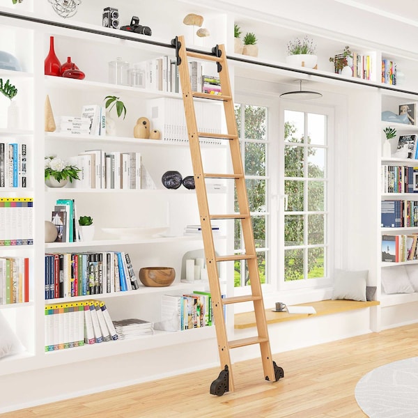 Quiet Glide 8.06 ft. Red Oak Sunburst Wheel Black Rolling Hook Removable Ladder, 12 ft. Rail QG.510-8RO-12-H.08 - main