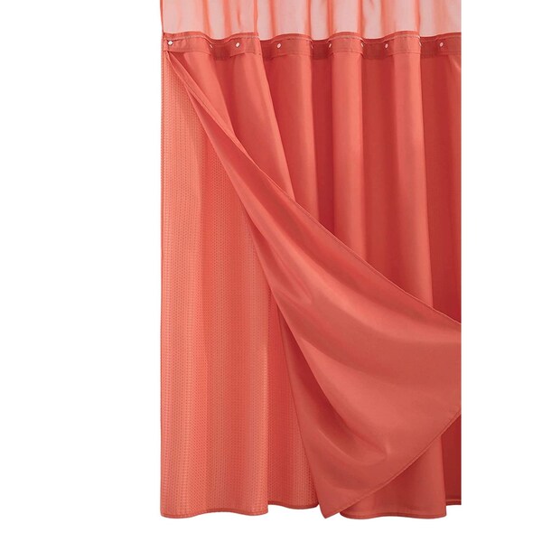 Homeroots Coral Sheer and Grid Shower Curtain and Liner Set 399759 - main