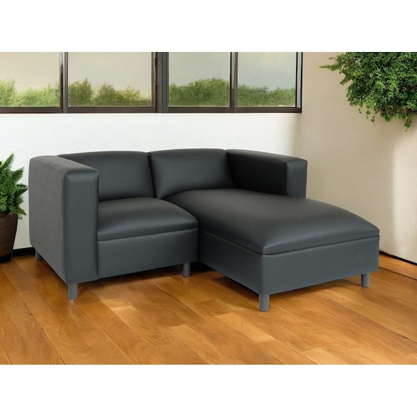 Homeroots 84" Black Faux Leather Sofa Chaise 530469 - main