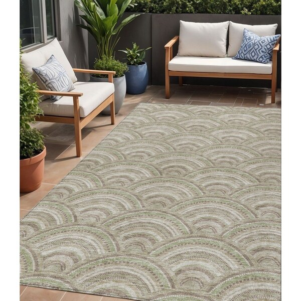 Homeroots 5' X 8' Taupe Fern Green And Ivory Geometric Washable Indoor Outdoor Area Rug 615243 - main