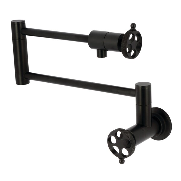 Kingston Brass Wall Mount Pot Filler Faucet with Knurled Handle, Matte Black KS4100RKX - main