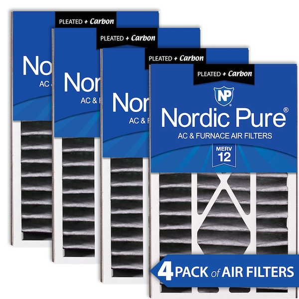 Nordic Pure 16x25x5 Plus Carbon Pleated Air Filter, High Capacity, MERV 12, 4 PK 16x25x5ABPM12C-4 - main