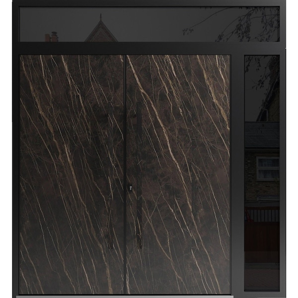 Vdomdoors Aluminum Double Doors Dekton 0118 Natural Noir Top Transom Entry Door Painted (W86xH92) Left hand O DEKTON0118DEXD-NOIR-W72+14xH96+12-LH-O - main