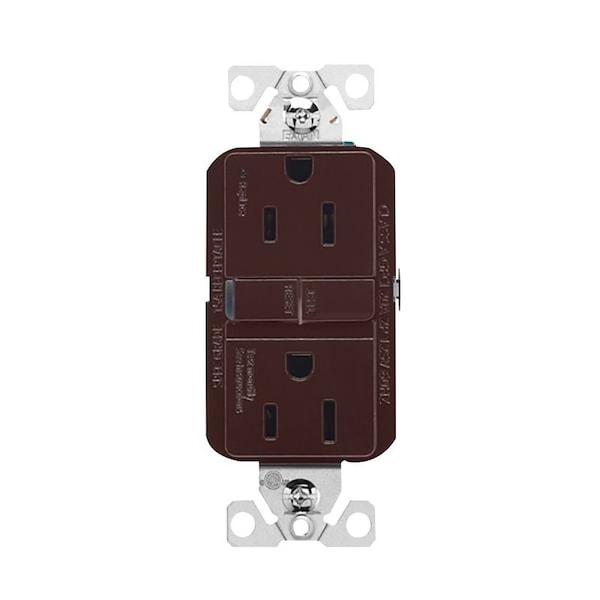 Eaton Wiring Devices Eaton GFCI Receptacle, 125 V, 15 A, NEMA: NEMA 5-15R, Back, Side Wiring, Brown GF15B - main