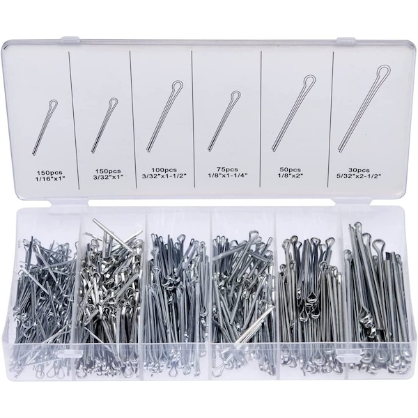 Neiko Cotter Zinc Plated Steel Clips, 555 Piece, Holds Pins or Castle Nuts in Place 50454A - main