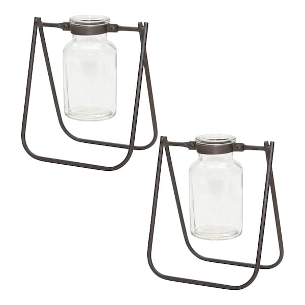Homeroots Set of Two Clear And Brown Glass And Metal Round Table Vases, 2PK 632612 - main