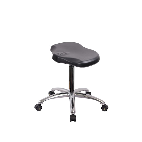 Blue Ridge Ergonomics Polyurethane ESD Ray Stool Chrome - Medium Bench Height with ESD Casters in ESD Black Polyurethane ESD-PRPMBSL-CR-NF-EC - main