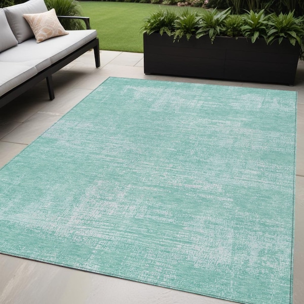 Homeroots 5' X 8' Turquoise And Teal Blue Abstract Washable Indoor Outdoor Area Rug 588799 - main