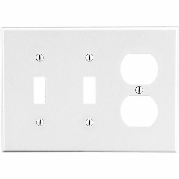 Hubbell Wiring Device-Kellems Wallplate, Mid-Size 3-Gang, 2) Toggle 1) Duplex, White PJ28W - main