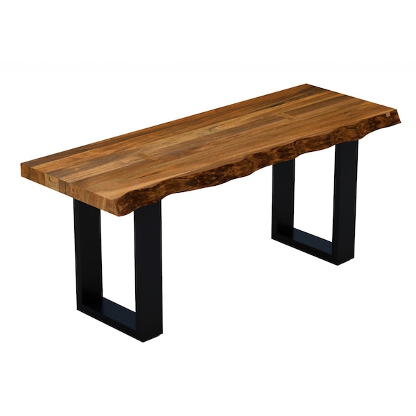 Homeroots 43in Brown and Black Solid Wood Dining Bench 379795 - main