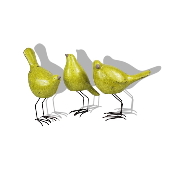Homeroots Set of Three Lemongrass Green Polyresin and Metal Bird Sculptures, 3PK 520809 - main