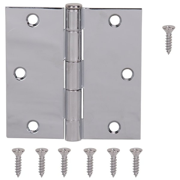Prosource Square Corner Door Hinge, Steel, Chrome, Loose Pin, 180 deg Range of Motion, Screw Mount Mounting 20338BCX - main