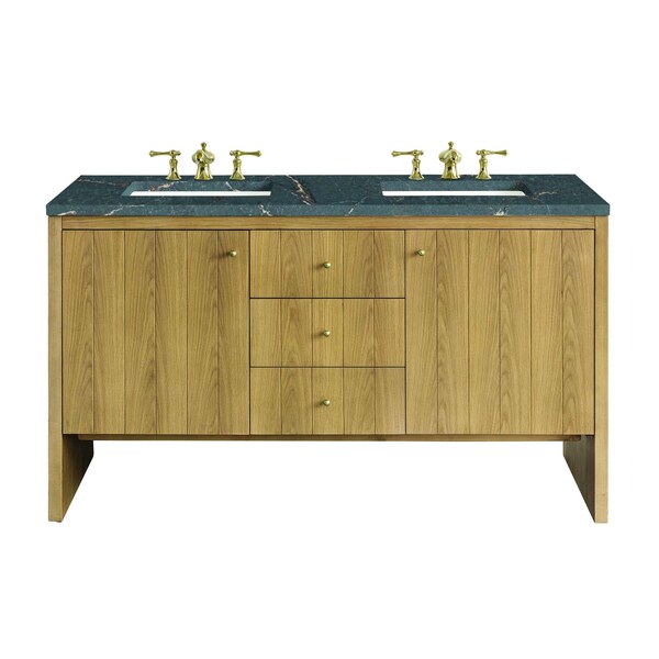 James Martin Vanities Hudson 60'' D Vanity, Light Natural Oak w/ Parisien Bleu Top w/FreePower Wireless Charger 435-V60D-LNO-FPBL - main