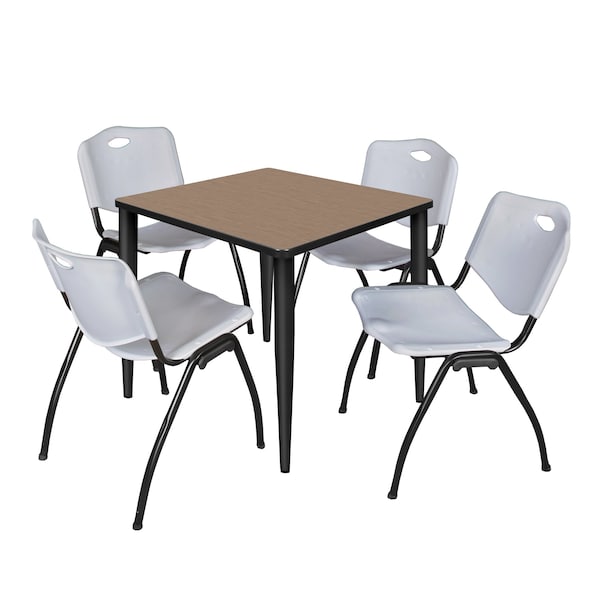 Regency Square Kahlo Breakroom Table W/ 4 M Stack Chairs, 30 in W, 30 in L, Noble Oak TPL3030NOBK47GY - main