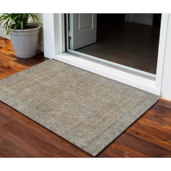 Homeroots 3' X 5' Tan Gray And Brown Oriental Washable Indoor Outdoor Area Rug 604719 - main