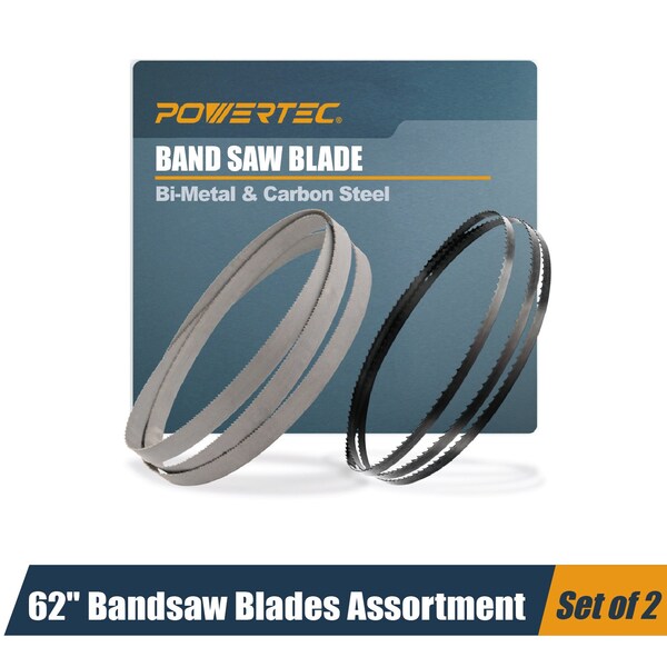 Powertec 62" Bi-Metal and Carbon Steel Band Saw Blades for WEN 3939T Ryobi Grizzly Craftsman 9" Bandsaw 13708 - main