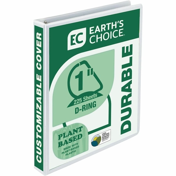 Zoro Select 1" Angle-D Ring View Binder, Earth's Choice Biodegradable, White SAM16937 - main
