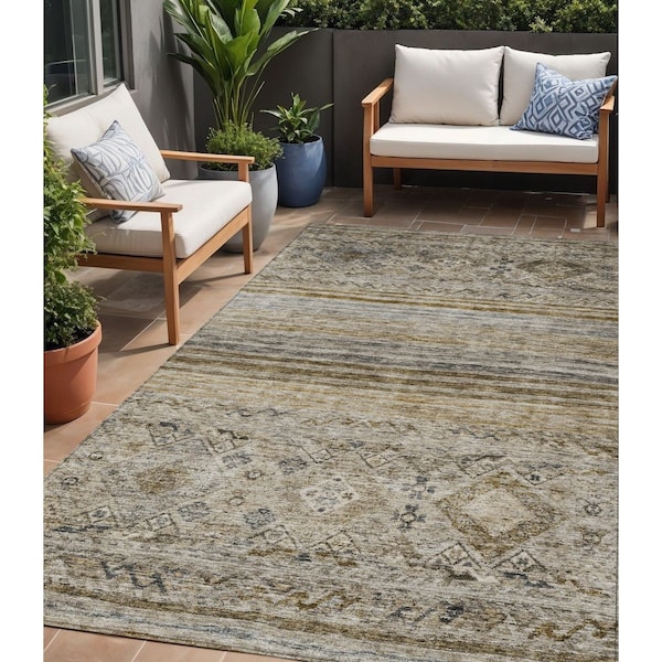 Homeroots 5' X 8' Brown Tan And Black Floral Washable Indoor Outdoor Area Rug 606177 - main