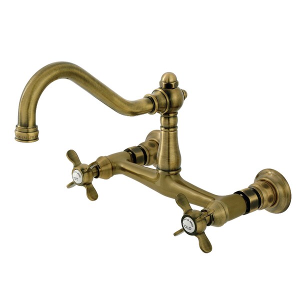Kingston Brass Double-Handle Wall Mount Bathroom Faucet, Antique Brass KS3243BEX - main