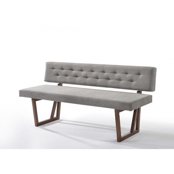 Homeroots 63in Gray and Brown Upholstered Linen Blend Dining Bench 473160 - main