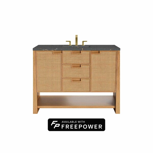 James Martin Vanities Solene 48 in. Single Vanity, Seaside Oak, w/ 3 CM Parisien Bleu Silestone Top D225-V48-SSO-FPBL - main