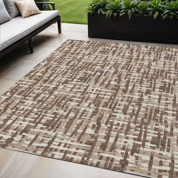 Homeroots 5' X 8' Brown Tan And Beige Abstract Washable Indoor Outdoor Area Rug 602480 - main