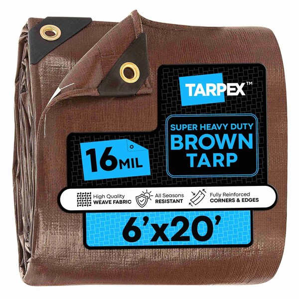 Tarpex Super Heavy Duty Tarp, 6 ft x 20 ft, 16 Mil, Brown, Polyethylene BHD-TA-620 - main