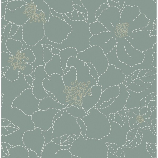 A-Street Prints Gardena Sea Green Embroidered Floral Wallpaper 4122-27006 - main