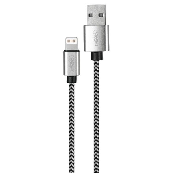 Powerzone Lightning Charging Cable, Braided Cable Aluminum, Black White Braided Cable, 6 ft L KL-029X-2M-LIGHT - main