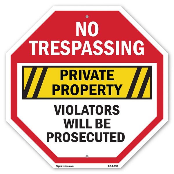 Signmission No Trespassing Private Property Vio, 10 Inch X 10 Inch, Aluminum Metal Signs OC-A-10-99 - main