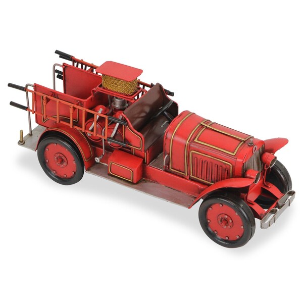 Homeroots 7" Red and Gold Metal Hand Painted 1923 style fire truck Model Car 489411 - main