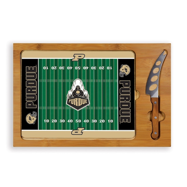 Picnic Time Family Of Brands NCAA Purdue Boilermakers Football Field Icon Glass Top Cutting Board & Knife Set 910-00-505-514-0 - main
