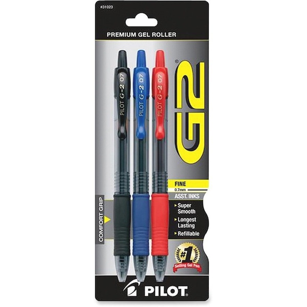 Pilot Pen 3 Count Assorted Colors Fine Point G2 Retractable Pens 3 - Pack of 6 31023 - main