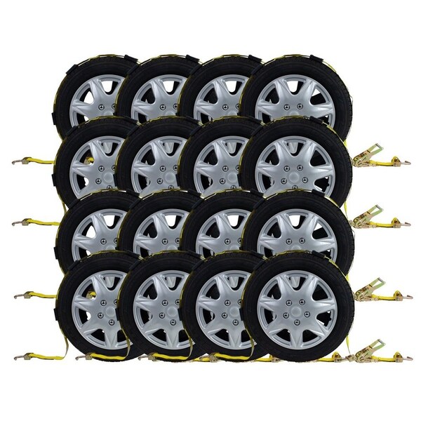 Mytee Products 2inx9ft Tire Car Hauler Ratchet Straps w/ Swivel J Hooks & Rubber Blocks, 16PK RST-209SHRBx16 - main