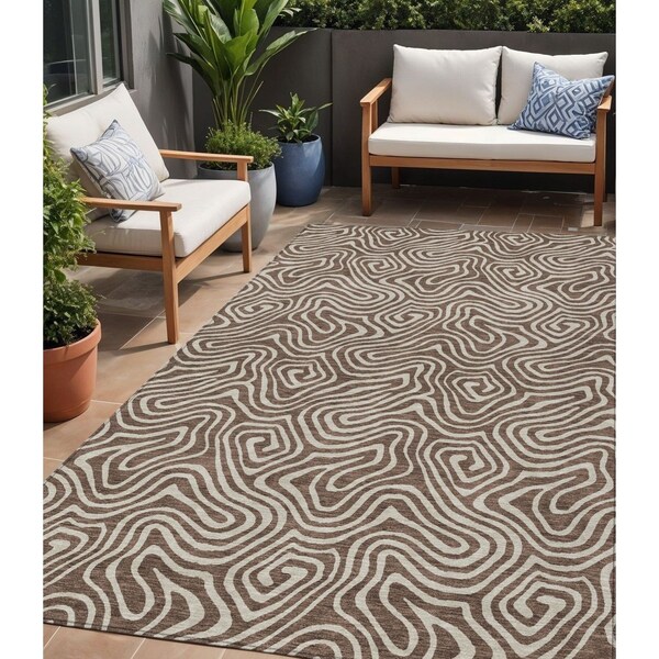 Homeroots 5' X 8' Brown And Beige Abstract Washable Indoor Outdoor Area Rug 599701 - main