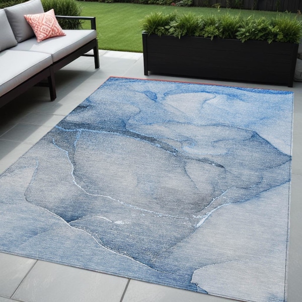 Homeroots 5' X 8' Blue Abstract Washable Non Skid Indoor Outdoor Area Rug 559797 - main