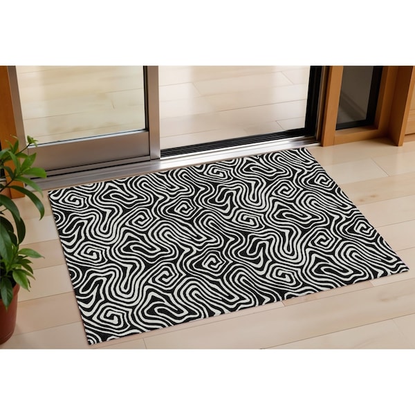 Homeroots 3' X 5' Black And Ivory Abstract Washable Indoor Outdoor Area Rug 599688 - main