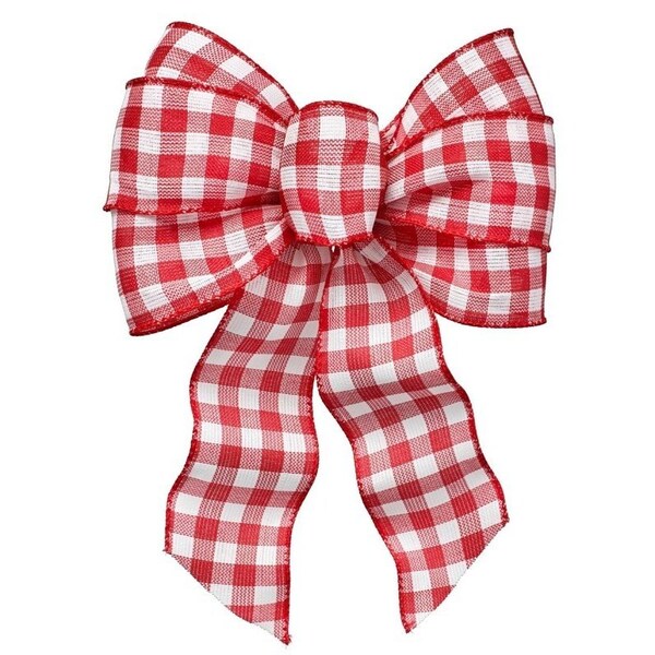Holiday Trims Plaid Gingham Wired Bow, Red/White, 8.5 in x 14 in 6113 - main