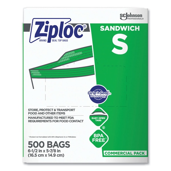 Ziploc Resealable Sandwich Bags, 6.5" x 6", Clear, 500PK 373953 - main