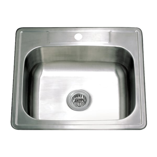 Kingston Brass 25-Inch Stainless Steel Self-Rimming Single Bowl Drop-In Kitchen Sink, 1-Hole with Strainer KGKTS2522911 - main
