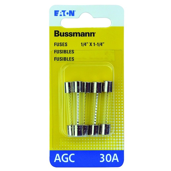 Eaton Bussmann Bussmann 30 amps AGC Clear Glass Tube Fuse, 10PK BP/AGC-30-RP - main