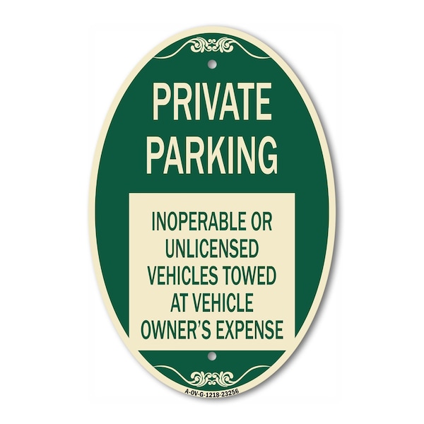 Signmission Private Parking Inoperable or Unlicensed Vehi, 12 In X 18 In Architectural, Heavy Gauge Aluminum A-OV-G-1218-23256 - main