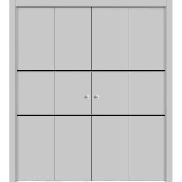 Sartodoors Sliding Closet Double Bi-fold Doors, Planum 0014 Matte Grey and Aluminum Strips, Sturdy Tracks Mold PLANUM0014DBF-GRE-96 x 96 (4* 24x96) - main