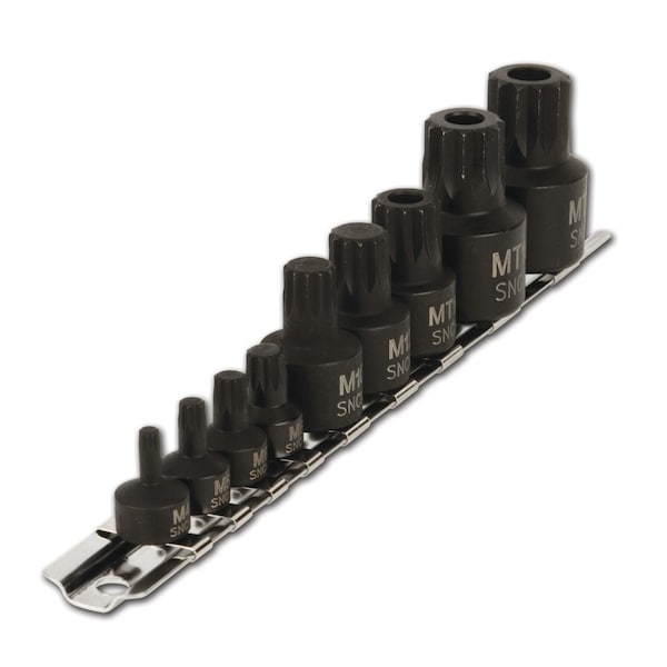 Performance Tool 9 pc. Impact Triple Square Bit Sockets, Stubby Design, CrMo, Rail W38965 - main