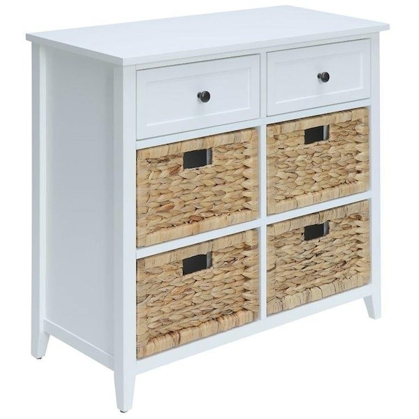 Homeroots 30in White Wood And Water Hyacinth Accent Cabinet With Six Drawers 286667 - main