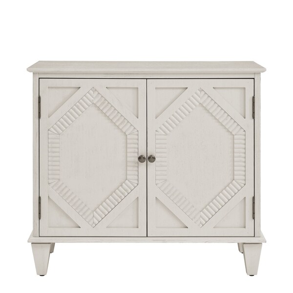 Homeroots 34in White Wood Carved Geometric Accent Cabinet With Two Doors 691653 - main