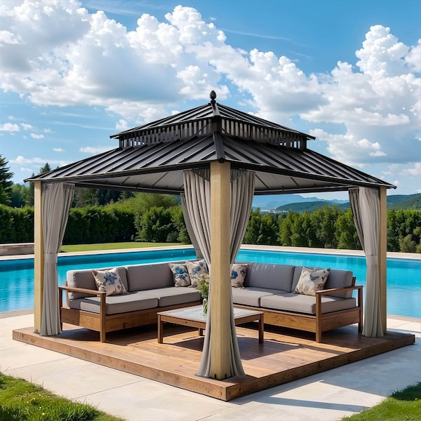 Sunjoy 12X12 Kingston Hardtop Rectangular Gazebo Wood A10204365000 - main