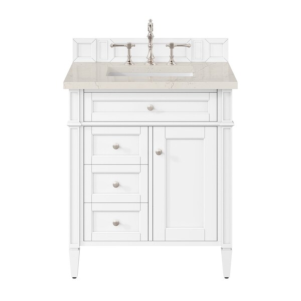 James Martin Vanities Brittany 30" Single Vanity in Bright White, w/ 3 CM Siberian Silestone Top 655-V30-BW-3SFR - main