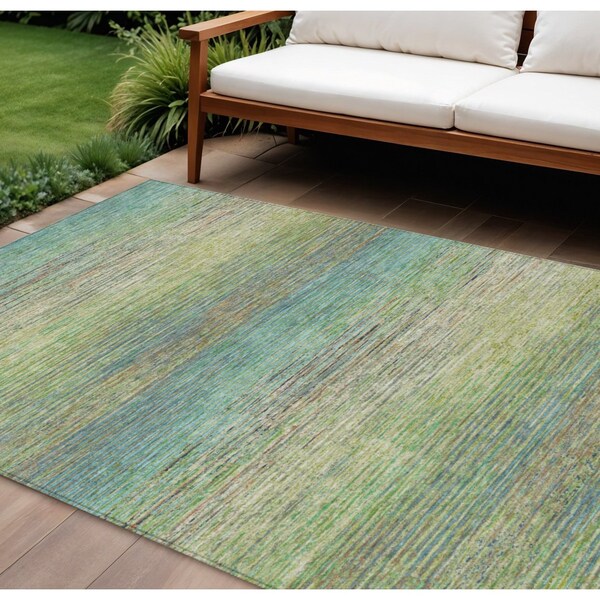 Homeroots 10' X 14' Artichoke Green Striped Washable Indoor Outdoor Area Rug 608454 - main