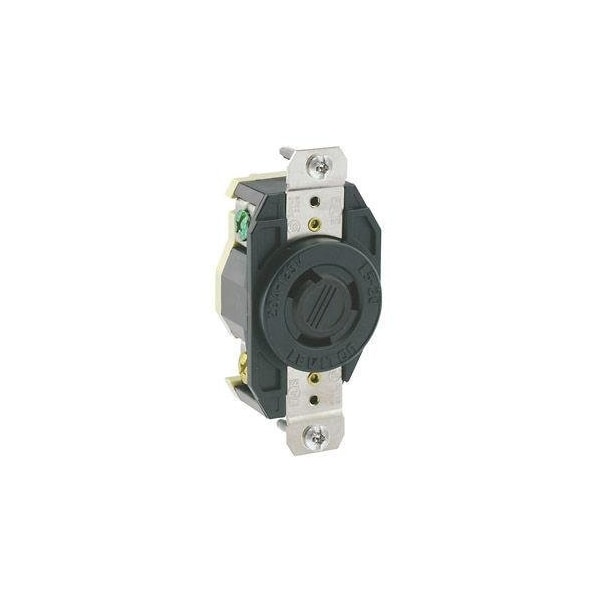Leviton Flanged Locking Receptacle, L6-20R, 20 A, 250V AC, Single Phase, 2 Pole, Flush Mount, Black 2320-B - main